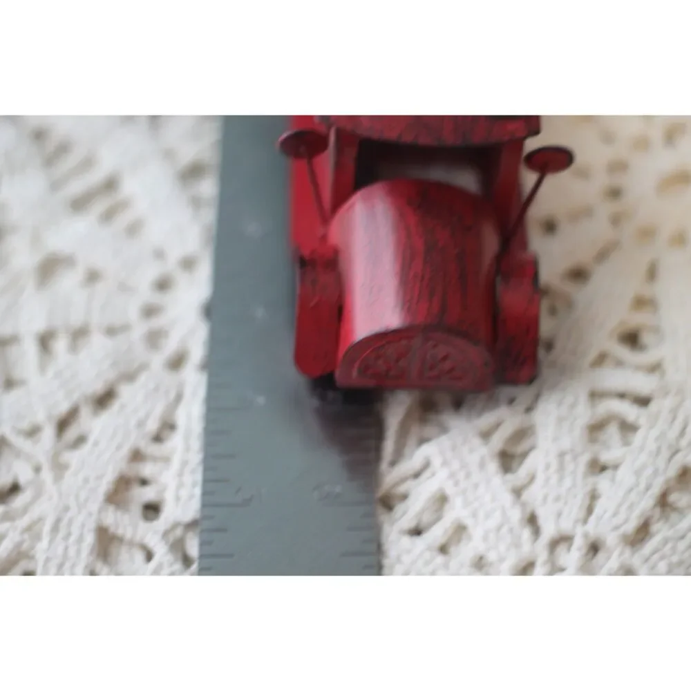 farmhouse style Christmas ornament with vintage style red pickup truck and tree
